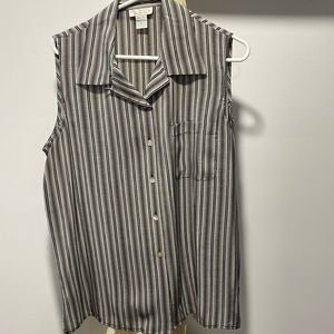 NYC Design Co Silk Black Striped Sleeveless Button Down Top Size XL